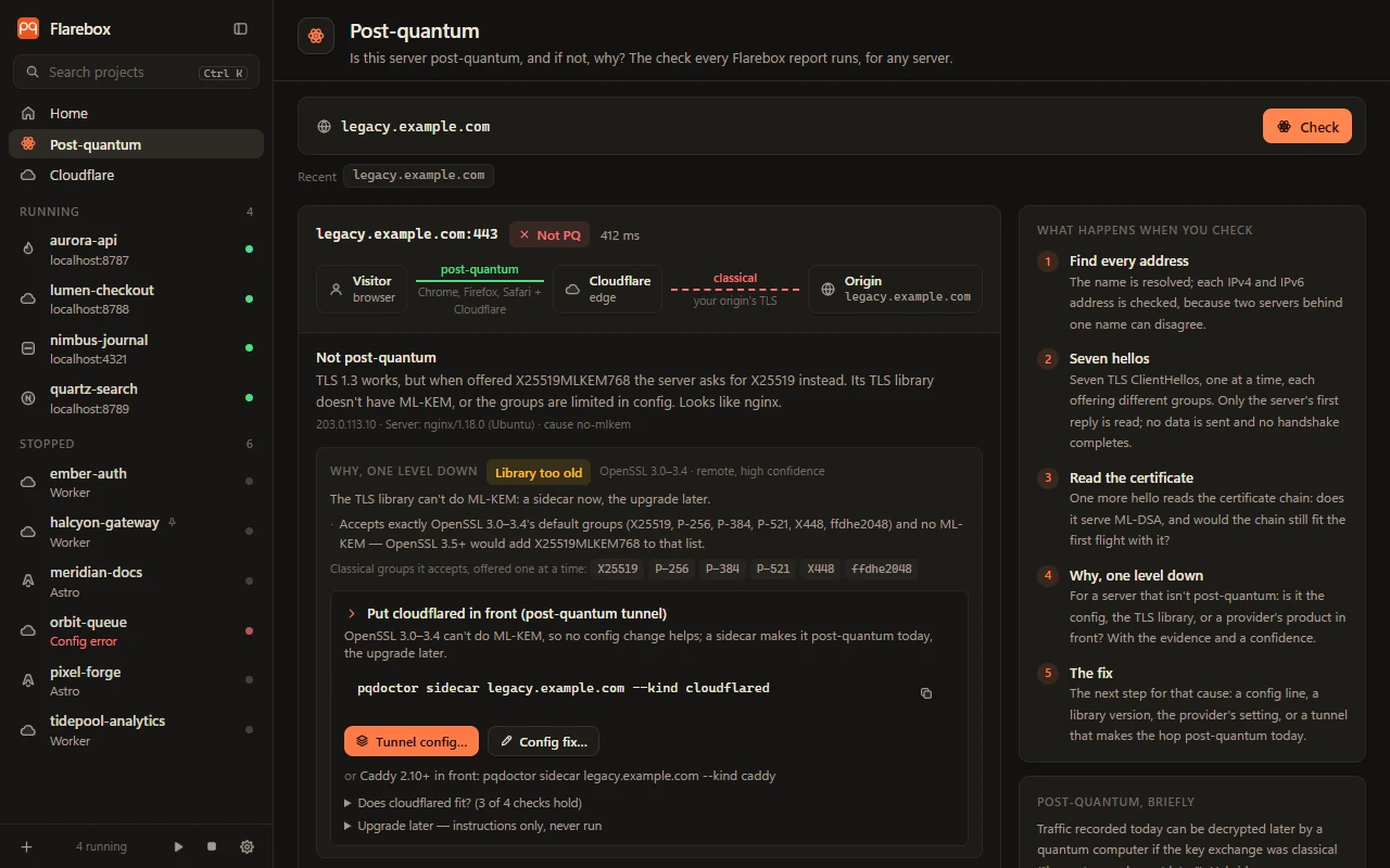 The Post-quantum page: a server that isn't post-quantum, the path diagram, and why one level down